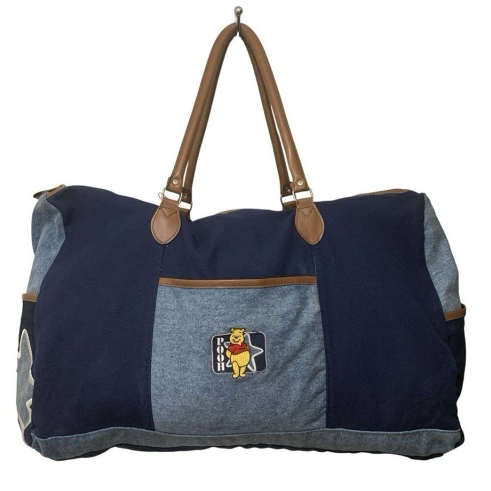 Vintage Winnie the Pooh Duffel Bag Blue Denim Travel Weekender Disney 90s